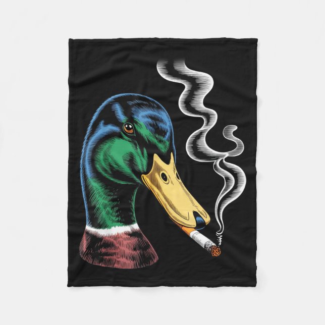 Meme med gräsand som röker cigarett rolig gräsand fleecefilt (Framsidan)