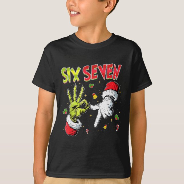 Meme Number 67 Bro Slang Six Seven Christmas Hand  T Shirt (Framsida)