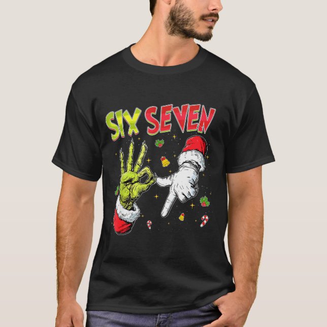 Meme Number 67 Bro Slang Six Seven Christmas Hand  T Shirt (Framsida)