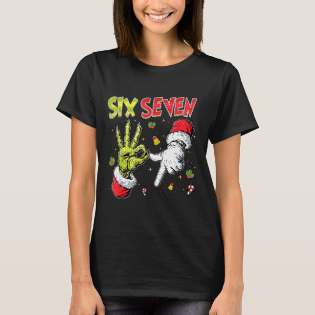 Meme Number 67 Bro Slang Six Seven Christmas Hand  T Shirt (Framsida)