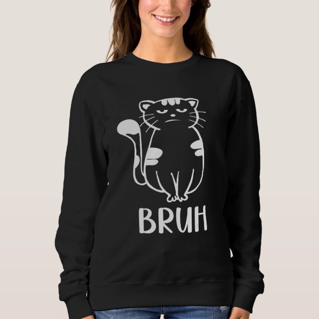 Meme saying Bruh with Cat Greetings Teens Boys Men T Shirt (Framsida)