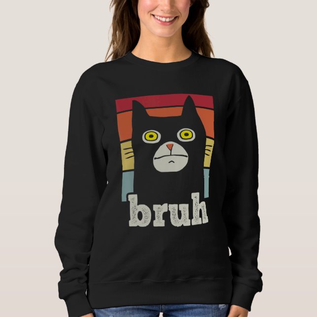 Meme saying Bruh with Cat Greetings Teens Boys Men T Shirt (Framsida)
