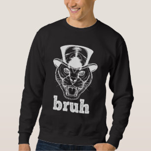 Meme som säger Bruh med katt med hatt Klassisk Vin Lång Ärmad Tröja