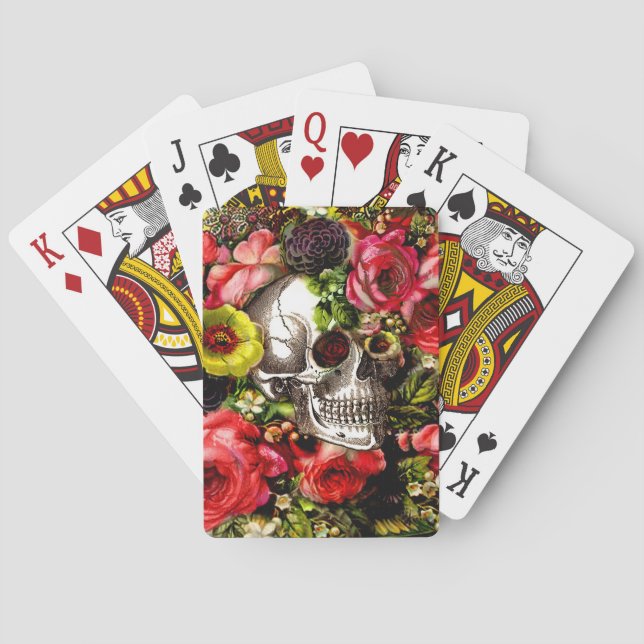Memento Blommigt Skull Casinokort (Baksidan)