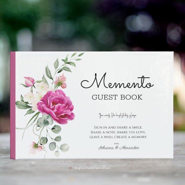 Memento Bröllop Guest Bok Rosa ros Peony Blooms (Sign in, Share a Smile: Elegant Rose & Peony Guest Book!)