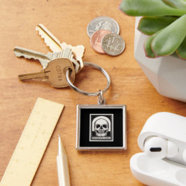 Memento Mori Dödskalle Konst Fyrkantig Silverfärgad Nyckelring