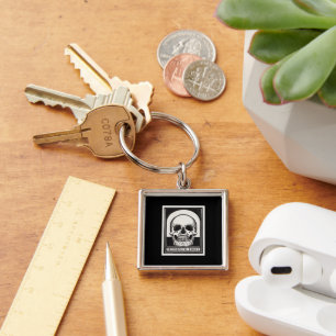 Memento Mori Dödskalle Konst Fyrkantig Silverfärgad Nyckelring