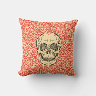 Memento Mori! Dödskalle och rosor, handritad Kudde