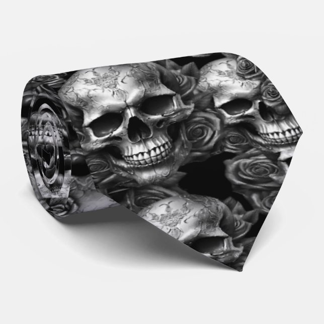 Memento Mori Döskallars Silver Tie Slips (Rullad)