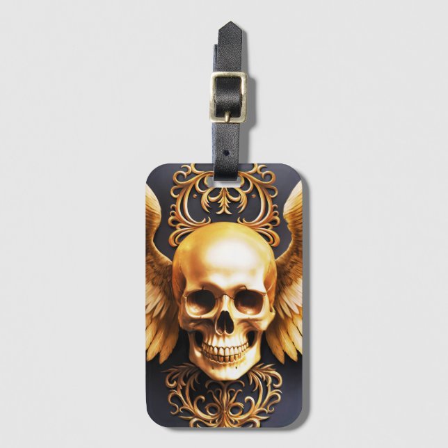 Memento Mori Golden Gothic Skull Sigil Bagagebricka (Framsida vertikal)