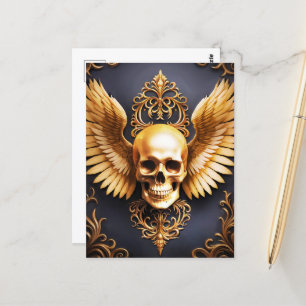 Memento Mori Golden Gothic Skull Sigil Vykort