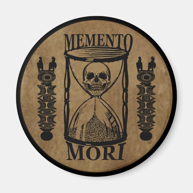 Memento mori hourglass head magnet (Framsidan)