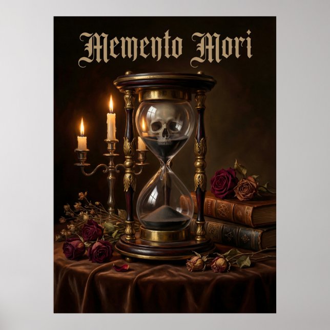 Memento Mori Hourglass Skull Vanitas Dark  Poster (Framsidan)