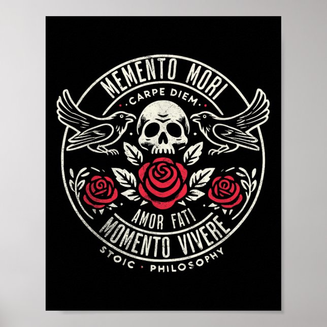 Memento Mori, Kärlek Fati, Stoic Quote Philosophy Poster (Framsidan)