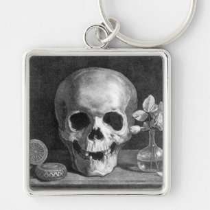 Memento Mori Keychain Fyrkantig Silverfärgad Nyckelring