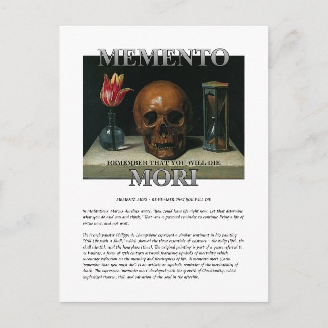 Memento Mori - kom ihåg att du kommer att dö vykor Vykort (Framsida)