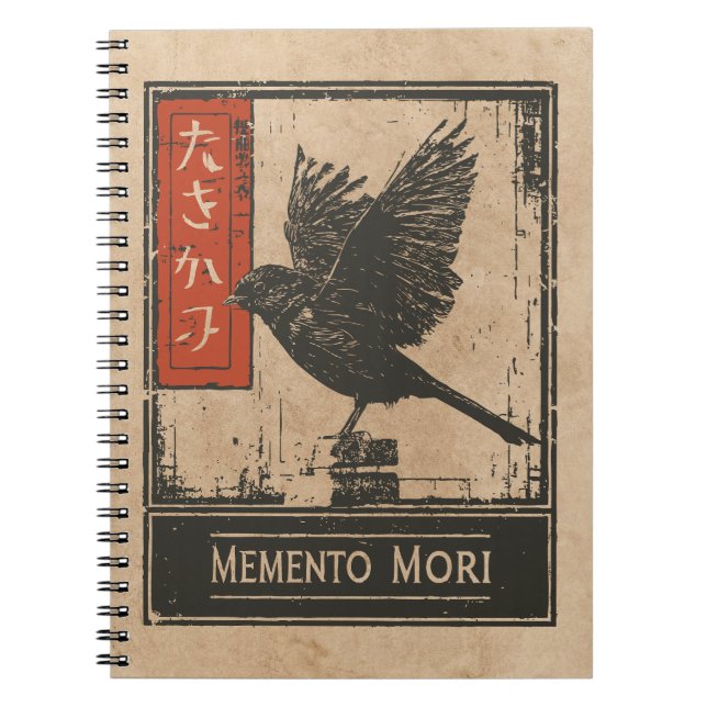 Memento Mori Kråka Art | Wabi Sabi Stoic Design Anteckningsbok (Framsidan)