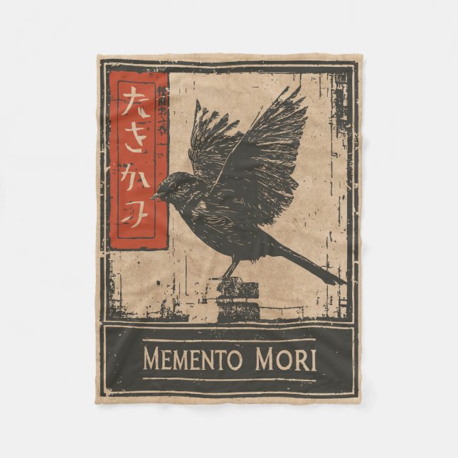 Memento Mori Kråka Art | Wabi Sabi Stoic Design Fleecefilt (Framsidan)