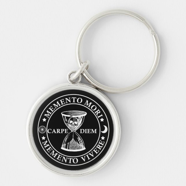 Memento mori memento vivere rund silverfärgad nyckelring (Framsidan)