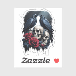 Memento Mori: Mörk Blommigt Composition med Raven Klistermärken