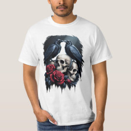 Memento Mori: Mörk Blommigt Composition med Raven T Shirt