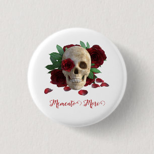 Memento Mori. Skal med röd ros Knapp