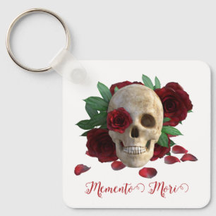 Memento Mori. Skal med röd ros Nyckelring