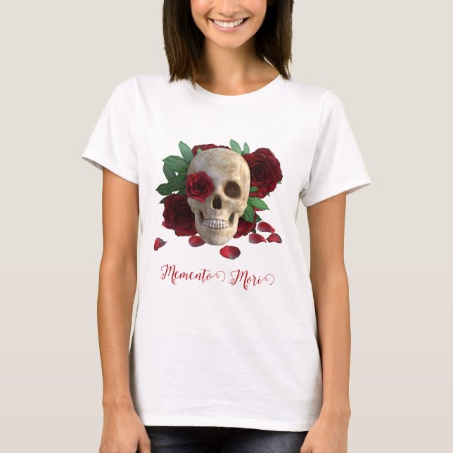 Memento Mori. Skal med röd ros T Shirt (Framsida)