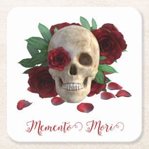 Memento Mori. Skal med röd ros Underlägg Papper Kvadrat