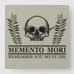 Memento mori skalle fyrkantig klocka