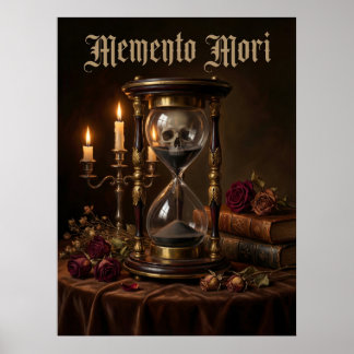 Memento Mori Timglas Skalle Vanitas Mörk Poster