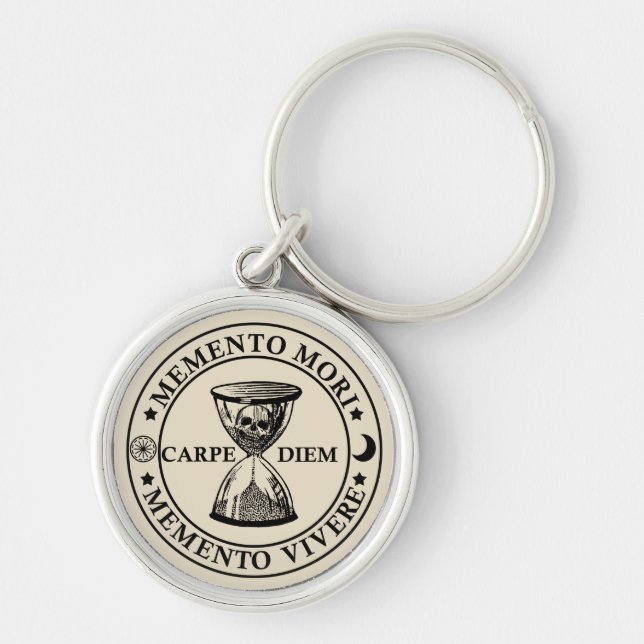 memento mori vivere rund silverfärgad nyckelring (Framsidan)