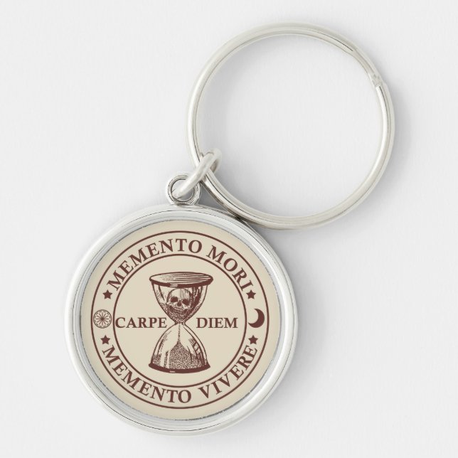 memento mori vivere rund silverfärgad nyckelring (Framsidan)