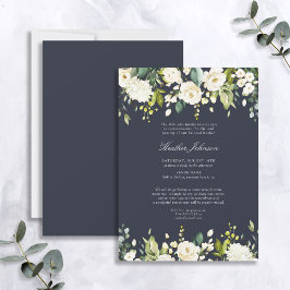 Memorandumtjänst för elegant Navy Blue & White Blo Inbjudningar