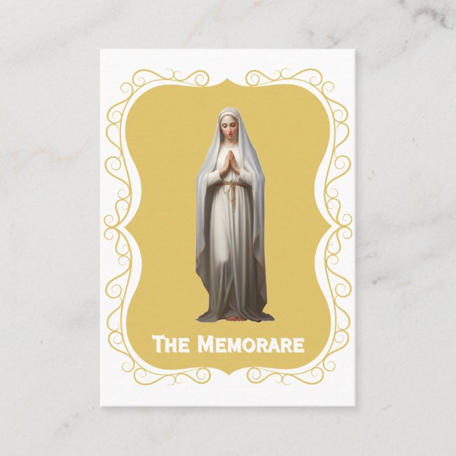 Memorare Prayer Card - Guld-bakgrund Placeringskort (Framsida)
