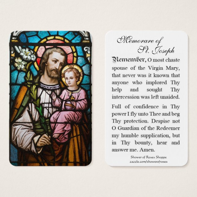 Memorare Prayer St. Joseph & Jesus Heliga Card Visitkort (Framsida & baksida)