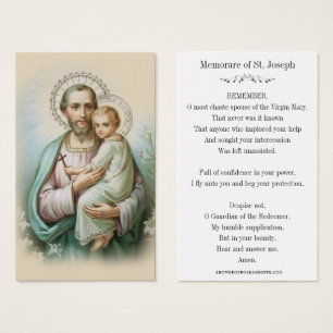 Memorare Prayer St. Joseph & Jesus Heliga Card Visitkort