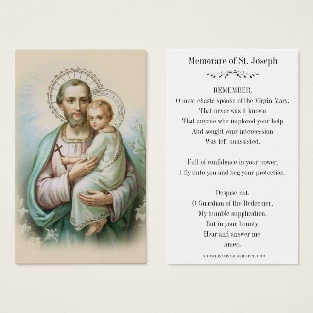 Memorare Prayer St. Joseph & Jesus Heliga Card Visitkort (Framsida & baksida)