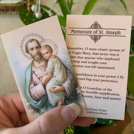 Memorare Prayer St. Joseph & Jesus Heliga Card Visitkort