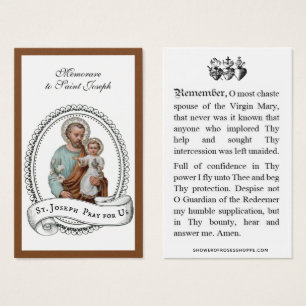 Memorare Prayer St. Joseph & Jesus Heliga Card Visitkort