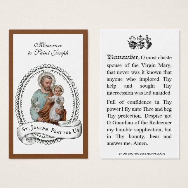 Memorare Prayer St. Joseph & Jesus Heliga Card Visitkort (Framsida & baksida)