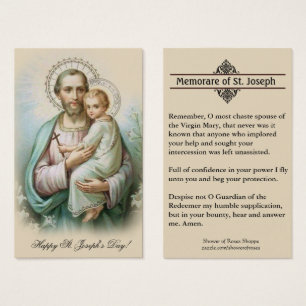 Memorare Prayer St. Joseph & Jesus Heliga Card Visitkort