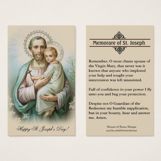 Memorare Prayer St. Joseph & Jesus Heliga Card Visitkort (Framsida & baksida)