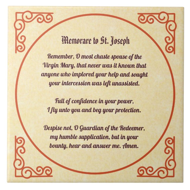 Memorare Prayer till St Joseph 1 Kakelplatta (Framsidan)