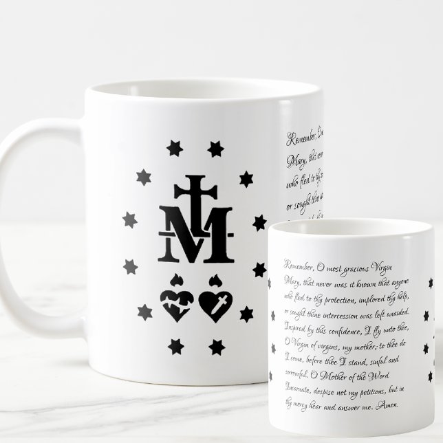 Memorare Prayer Virgin Mary Miraculous Medal Kaffemugg (Skapare uppladdad)