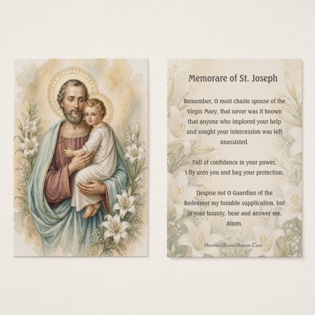 Memorare till Josef Lilja Helig Bön Fromhet Visitkort (Framsida & baksida)