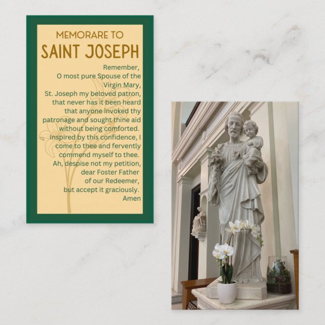 Memorare till St Joseph Prayer-kort Visitkort (Fram/baksida)