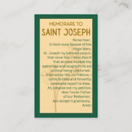 Memorare till St Joseph Prayer-kort Visitkort