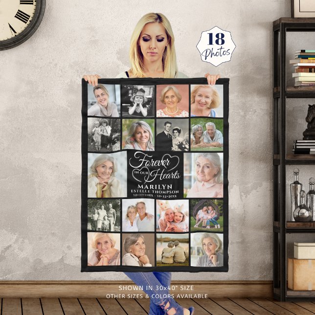 Memorial 18 Photo Collage Forever i våra hjärtan Fleecefilt (Skapare uppladdad)