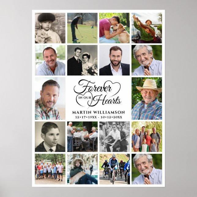 Memorial 18 Photo Collage Forever i våra hjärtan Poster (Framsidan)